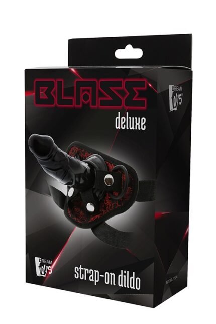 Знімний страпон Dream Toys Blaze Deluxe Strap-On Dildo на чорних трусиках з червоною вишивкою